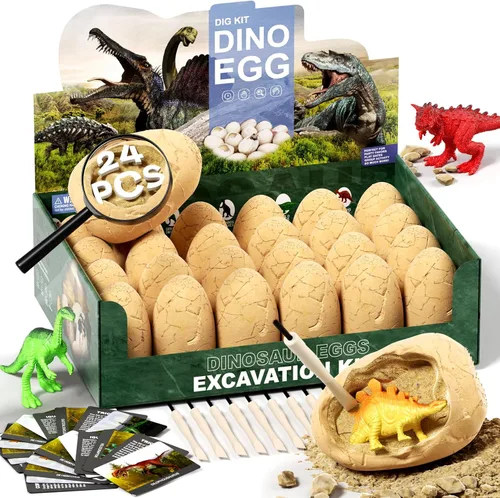 Miniatura 12 de Uregoio Kit de Excavación de 12 Huevos de Dinosaurio Juguetes para Niños, Kit de Excavación Sorpresa de Huevos de Dinosaurio con Lupa, Regalos