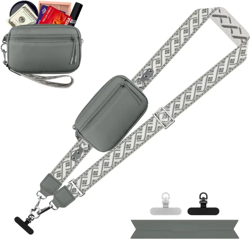 Miniatura 34 de YFWE Correa de clip and go para teléfono con cartera cruzada, cordón ajustable para teléfono con cartera RFID desmontable, correa universal