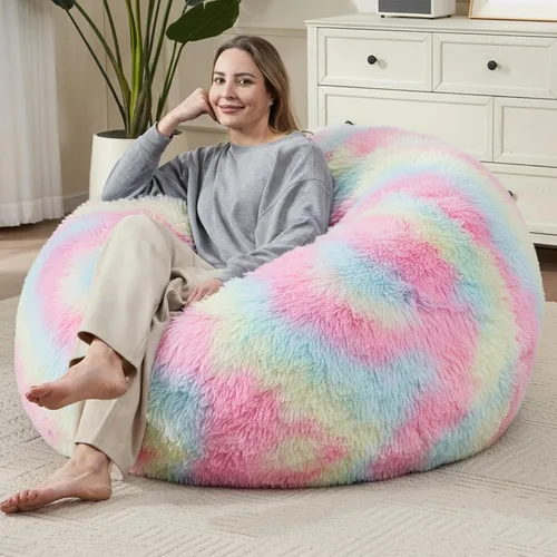Miniatura 36 de Bean Bag Cover (No Filler) Soft Faux Fur Stuffed Animal Bean Bag Storage, Fluffy Plush Bean Bag Chair Cover Washable, Comfy Bean Bag Covers for Dark