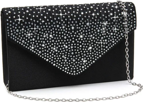 Milisente Bolsa de noche para mujer, con diamantes de imitación con purpurina, para boda, bolsa de noche, sobre de cristal, bolsa cruzada para el