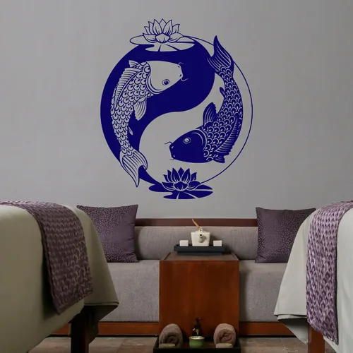 Miniatura 2 de Grande de Vinilo calcomanía decorativo para pared, diseño de Ying Yang Tai Lotus chino Filosofía Zen pegatinas de pescado (ig3606)