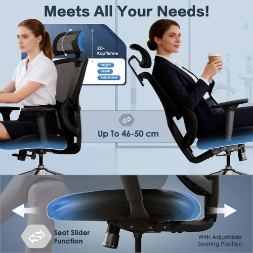 Miniatura 4 de Jacia House Silla ergonómica de malla negra para oficina en casa, silla de juegos grande y alta, soporte lumbar de alto ajuste, reposabrazos 4D