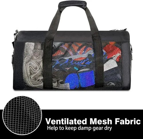 Miniatura 2 de Bolsa de boxeo de malla con correa de hombro desmontable, bolsa de lona transpirable para ropa y equipo sudoroso, bolsa de entrenamiento duradera