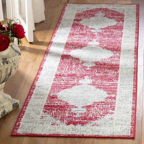 SAFAVIEH Alfombra lavable para exteriores, colección Montage - Alfombra de pasillo de 2 pies 3 pulgadas x 8 pies, rosa y gris, no desprende pelusa y