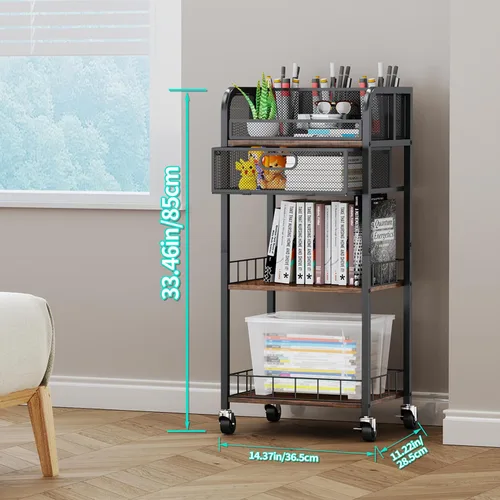 Miniatura 6 de HapiRm Organizador de maquillaje, carrito de almacenamiento de 4 niveles para el cuidado de la piel con cajón, carrito de maquillaje rodante