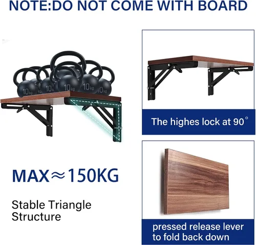 Miniatura 4 de Bisagra de Mesa Plegable de 20 Pulgadas, 2 Piezas Soportes de Estante Plegables para Estante Plegable, Soportes de Mesa Plegable de Montaje en Pared