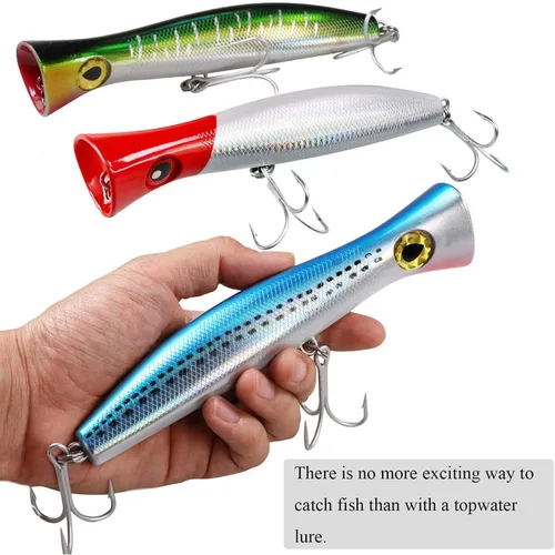 Miniatura 8 de THKFISH Topwater Señuelos de pesca de agua salada GT Popper con 3 ganchos fuertes, pesca de surf, 1 unidad/3 piezas 3 unidades de 3