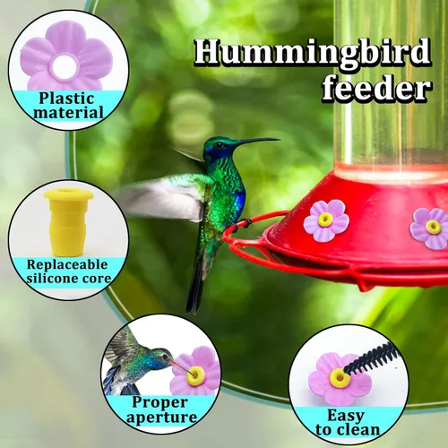 Miniatura 3 de 20 piezas de repuesto para comedero de colibríes con cepillo de limpieza, piezas de repuesto para alimentador de flores (morado)