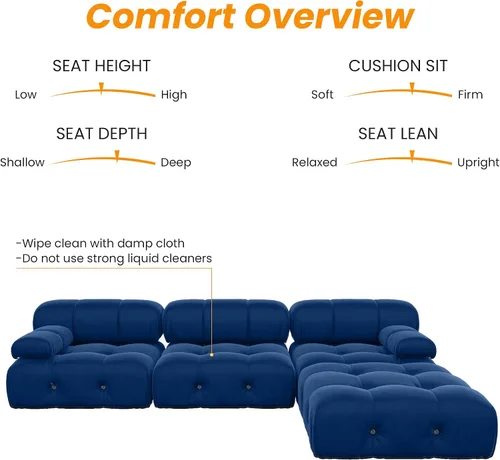 Miniatura 4 de WJShome - Sofá seccional modular con otomano, sofá convertible de 103.95 pulgadas con chaise reversible, sofá minimalista en forma de L de Azul