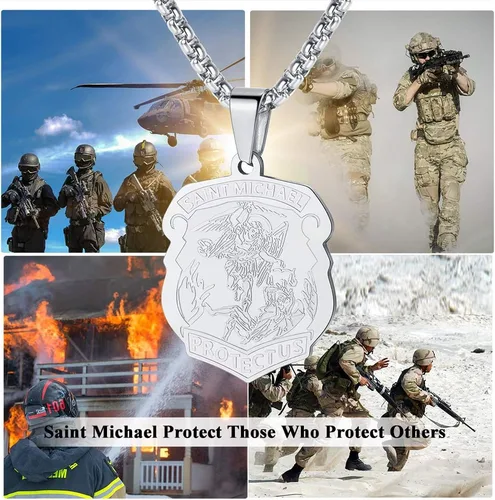 Miniatura 5 de FaithHeart - Collar de San Miguel, dije personalizado de protección del arcángel, para hombres y mujeres, acero inoxidablechapado en oro Medalla
