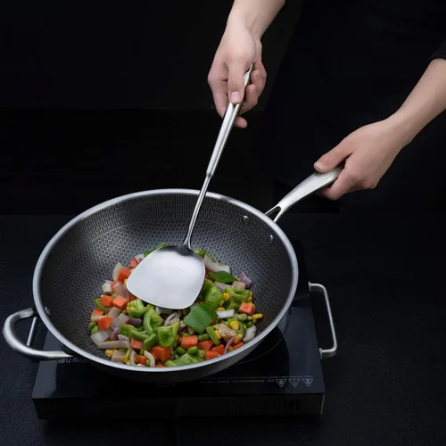 Miniatura 6 de Espátula y cucharón de wok, juego de herramientas de cucharón de espumadera, juego de utensilios de cocina de wok chino, todos los utensilios