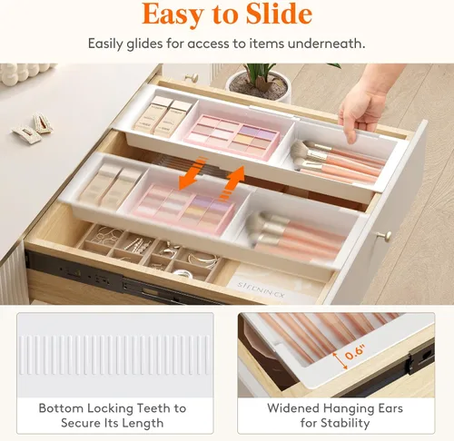 Miniatura 7 de Lifewit Bandejas organizadoras de cajones de maquillaje deslizantes con insertos, divisor de cajón de escritorio extensible colgante, se adapta a