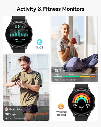 Miniatura 4 de Reloj inteligente para hombres y mujeres: rastreador de fitness con Bluetooth con pantalla táctil de 1.27 pulgadas, monitor de frecuencia cardíaca