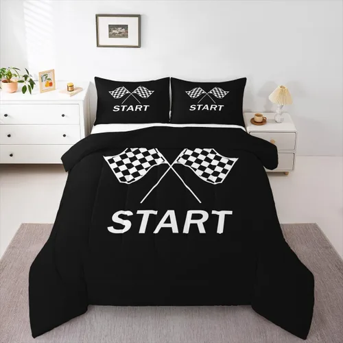Miniatura 22 de Feelyou Juego de edredón azul de carreras para niños, juego de ropa de cama de coche deportivo para niños y niños, edredón deportivo geométrico a