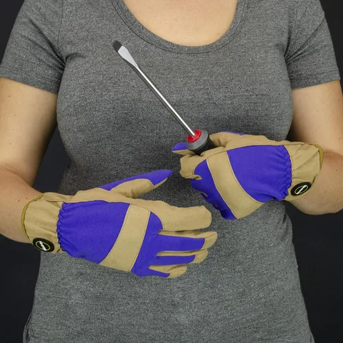 Miniatura 2 de Miracle-Gro MG86206 - Guantes de palma acolchados (bronceado/morado, mediano/grande), palma de cuero sintético, compatible con pantalla táctil