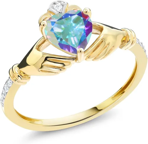 Miniatura 59 de Gem Stone King Anillo de compromiso claddagh celta irlandés de oro amarillo de 10 quilates con piedra preciosa en forma de corazón de 0.236 in