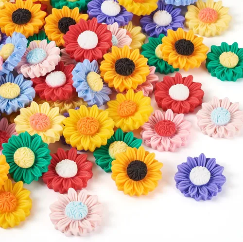 Miniatura 20 de Craftdady Cuentas de flores de resina, 72 piezas de cabujones de flores kawaii con parte trasera plana, 2 estilos, sin agujero, cuentas de rosas