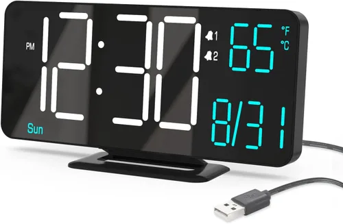 Miniatura 7 de KOSUMOSU Relojes despertadores para dormitorios, 6.7 pulgadas, pequeño reloj digital negro, LED, reloj despertador de escritorio con atenuación