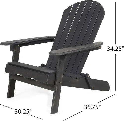 Miniatura 3 de Benjara Libo Outdoor Adirondack Chair- Gray Acacia Wood Frame- Slat Panels