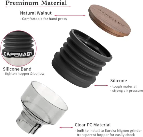 Miniatura 5 de Tolva de dosis única compatible con Eureka Mignon Espresso Coffee Grinder de silicona para soplar granos de café residuales (tolva elevada)