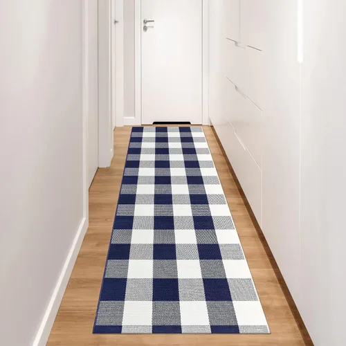 Miniatura 46 de Alfombra de Exterior de Cuadros Buffalo 2x3 pies, Alfombra Tejida de Algodón Negro y Blanco Roto, Tapetes para Puerta de Porche Frontal, Alfombra