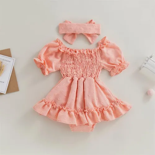 Miniatura 40 de Mameluco de verano para niña, sin mangas, vintage, con burbujas, vestido de mameluco lindo y diadema