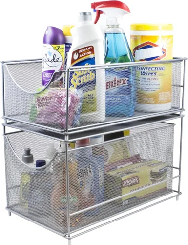 Sorbus gavetas organizadoras de almacenamiento de malla plateada con gavetas extraíbles, ideal para cubierta, gabinete, despensa, para colocar bajo