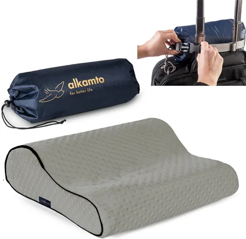 Miniatura 12 de alkamto Almohada de espuma viscoelástica cómoda para viajes y campamentos, bolsa portátil fácil de transportar, funda de almohada con regulación