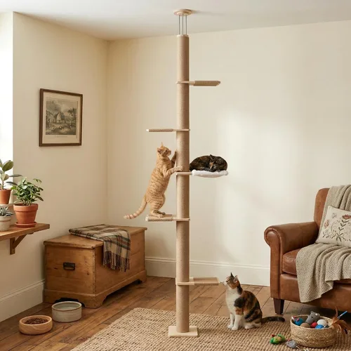 Miniatura 6 de Árbol para gatos de piso a techo, altura ajustable de 5 niveles (6-10.1 pies), torre de escalada con postes rascadores de sisal, actividad