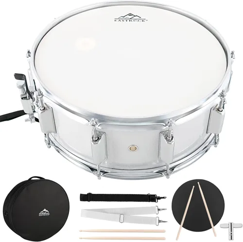 Miniatura 12 de EASTROCK Juego de batería de caja de 14 x 5.5 pulgadas para estudiantes principiantes con bolsa de concierto, baquetas, soporte, llaves de tambor