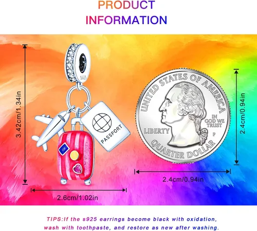 Miniatura 6 de NUJIFFY Cuentas de plata de ley 925 para pulseras y collares, cuentas de cristal para hermana de pasaporte de avión, pulseras de ángulo de corazón
