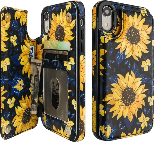 Miniatura 15 de HAOPINSH Funda tipo cartera para iPhone XR con tarjetero, diseño de mármol rosa y azul en la parte trasera, de piel sintética, con ranuras