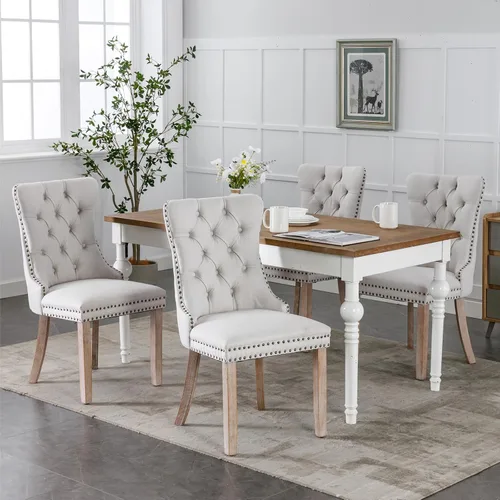 Miniatura 4 de Sillas de Comedor Juego de 4 sillas de comedor tapizadas de lino, sillas de comedor modernas de mediados de siglo, sillas de cocina y comedor