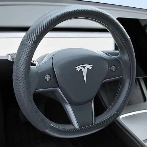 Miniatura 8 de Uxcer Funda de cuero prémium para volante de Tesla Model 3/Y 2016-2025 2026 Juniper/Highland, antideslizante, transpirable, protector de volante