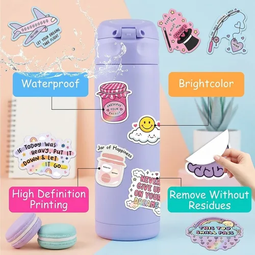 Miniatura 2 de 200 calcomanías motivacionales coloridas estéticas inspiradoras de afirmación positiva, calcomanías impermeables para botella de agua, teléfono