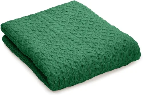 SAOL Manta de cama tamaño King Irish Aran de lana merina suave, 92 x 78 pulgadas (verde)