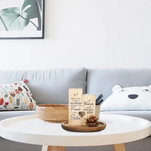 Miniatura 9 de STOBAZA Bandejas decorativas de madera de acacia para mesa auxiliar, juego de 2 bandejas redondas de madera para centro de mesa, bandeja para velas