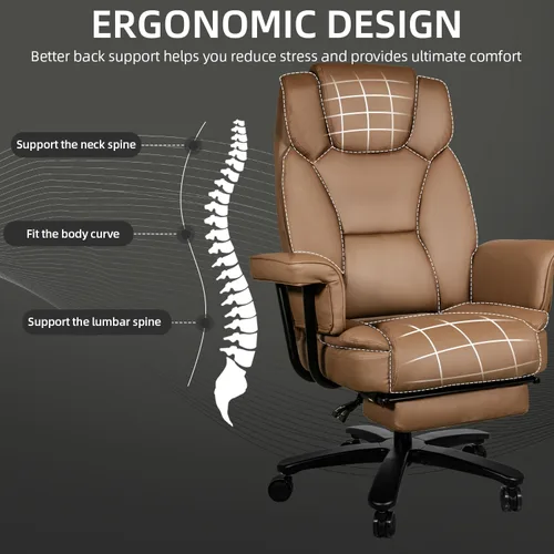 Miniatura 5 de Silla de oficina reclinable con reposapiés, sillas de escritorio de oficina en casa grandes y altas, 400 libras con respaldo alto, asiento ancho