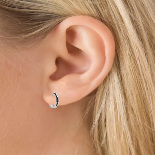 Miniatura 2 de Dazzlingrock Collection - Pendientes de aro pequeños de 0.433 in, plata de ley (0.15 quilates)