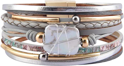 Miniatura 31 de Fesciory - Pulsera de leopardo para mujer, estilo bohemio de cuero multicapa con perlas de cristal