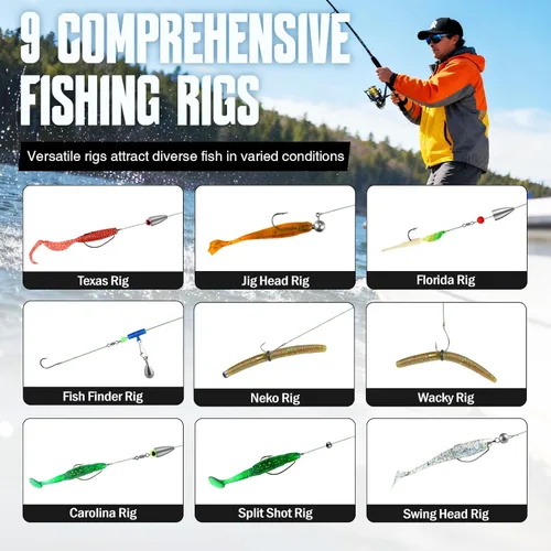 Miniatura 3 de TOPFORT Kit de 187/343 piezas de accesorios de pesca, Caja de aparejos de pesca organizada con aparejos incluidos, anzuelos de pesca, pesas de Kit
