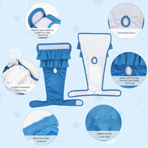 Miniatura 5 de Paquete de 4 pañales para perras, pañales lavables y reutilizables para cachorros, altamente absorbentes, cómodos pañales para perros en celo