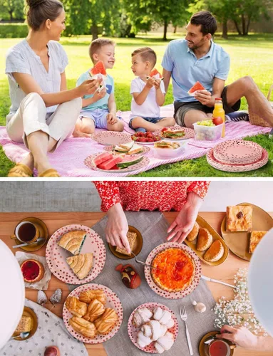 Miniatura 6 de Nkaiso 141 piezas de suministros de fiesta de oro rosa y rosa, juegos de decoraciones desechables para fiestas incluyen platos de papel, Rosa y oro