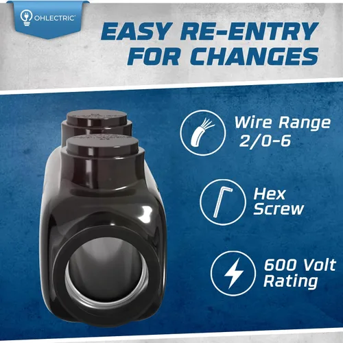 Miniatura 3 de OHLECTRIC Conector de empalme en línea - 2/0-6 AWG - Conector aislado negro - Tornillo hexagonal Allen 3/16 - Revestimiento resistente