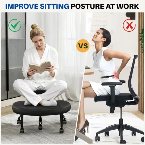 Miniatura 7 de Silla de oficina con patas cruzadas con ruedas, silla ergonómica arrodillada con soporte lumbar y altura ajustable para meditación, escritorio