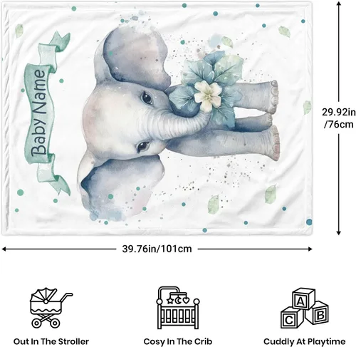Miniatura 4 de Manta de bebé personalizada de elefante, manta de bebé floral con nombre para niñas, mantas de recepción de felpa suave para bebés recién nacidos