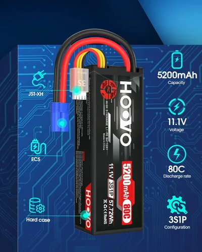 Miniatura 2 de HOOVO 3S 11.1V 80C 5200mAh RC Lipo - Carcasa rígida con conector EC5 para coche a control remoto, barco, camión, heli, avión, UAV, dron, FPV Racing