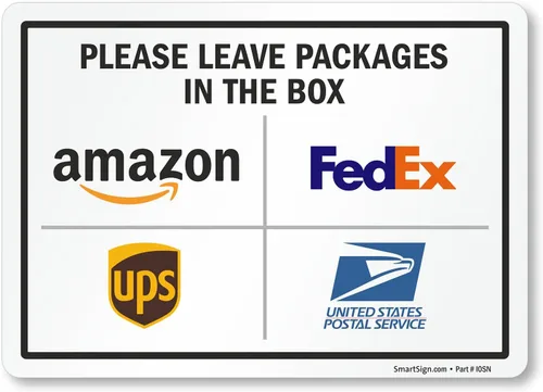 Miniatura 10 de SmartSign 7 x 10 pulgadas "Por favor, deje los paquetes en la caja - Amazon, FedEx, UPS, USPS" Letrero de instrucciones de entrega de metal