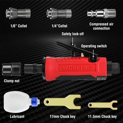 Miniatura 2 de WORKPRO Amoladora neumática recta de 1/4 pulgadas, 25000 RPM, molinillo de troquel alimentado por aire para moler, cortar, pulido, reparación