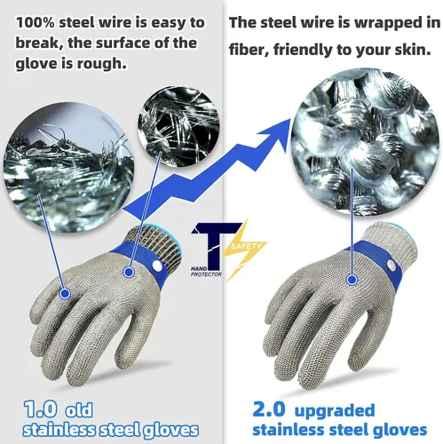 Miniatura 2 de 2.0 ANSI A9 - Guantes resistentes a los cortes de malla de acero inoxidable, guantes de alambre de metal, duraderos y resistentes al óxido, guantes